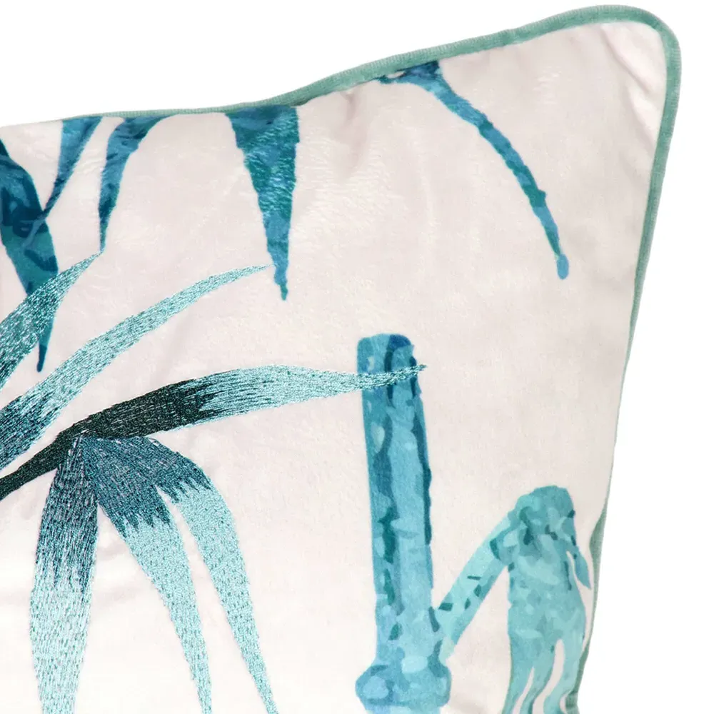 Oriental Bamboo Embroidered Cushion - Blue, Green
