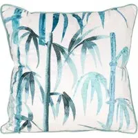 Oriental Bamboo Embroidered Cushion - Blue, Green