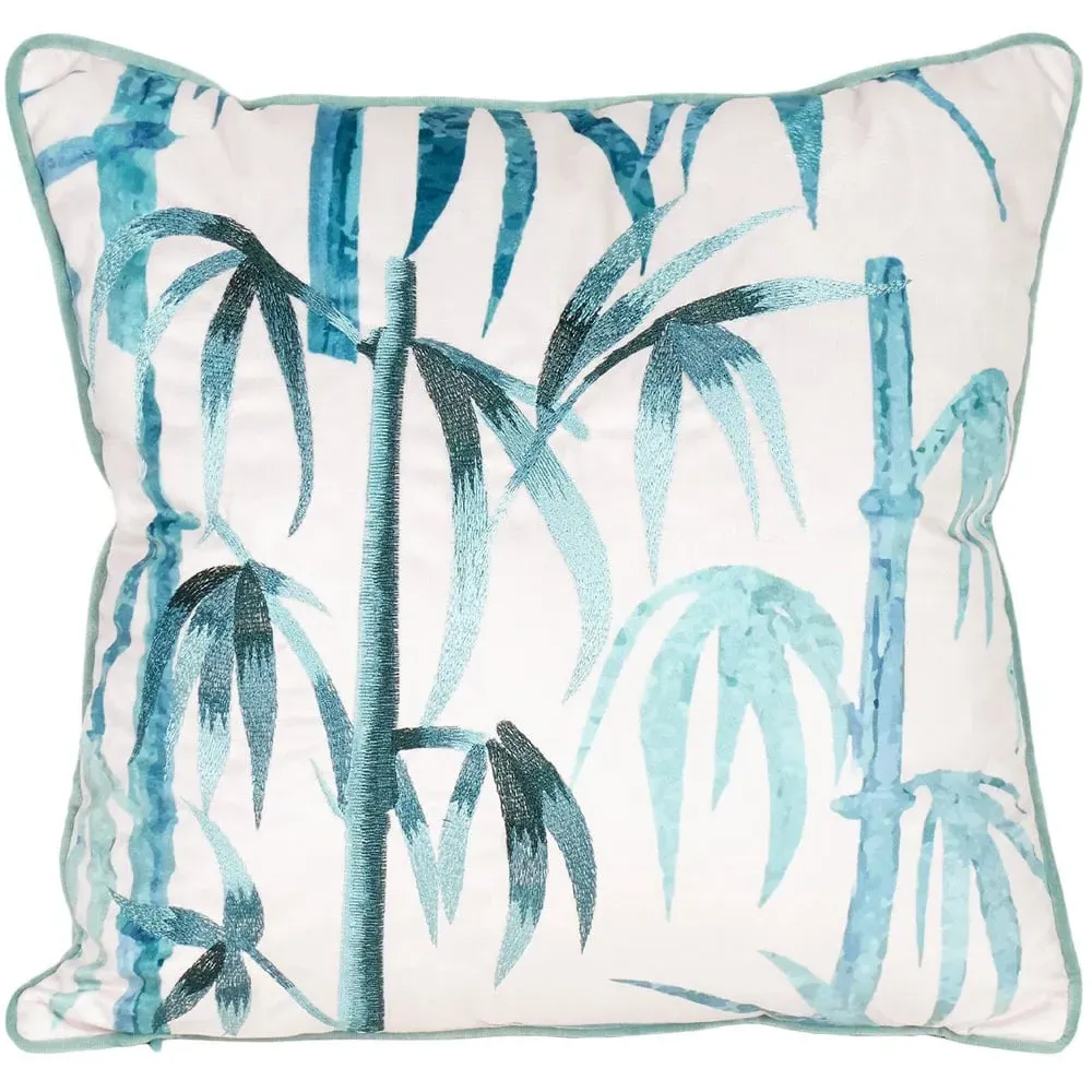 Oriental Bamboo Embroidered Cushion - Blue, Green image
