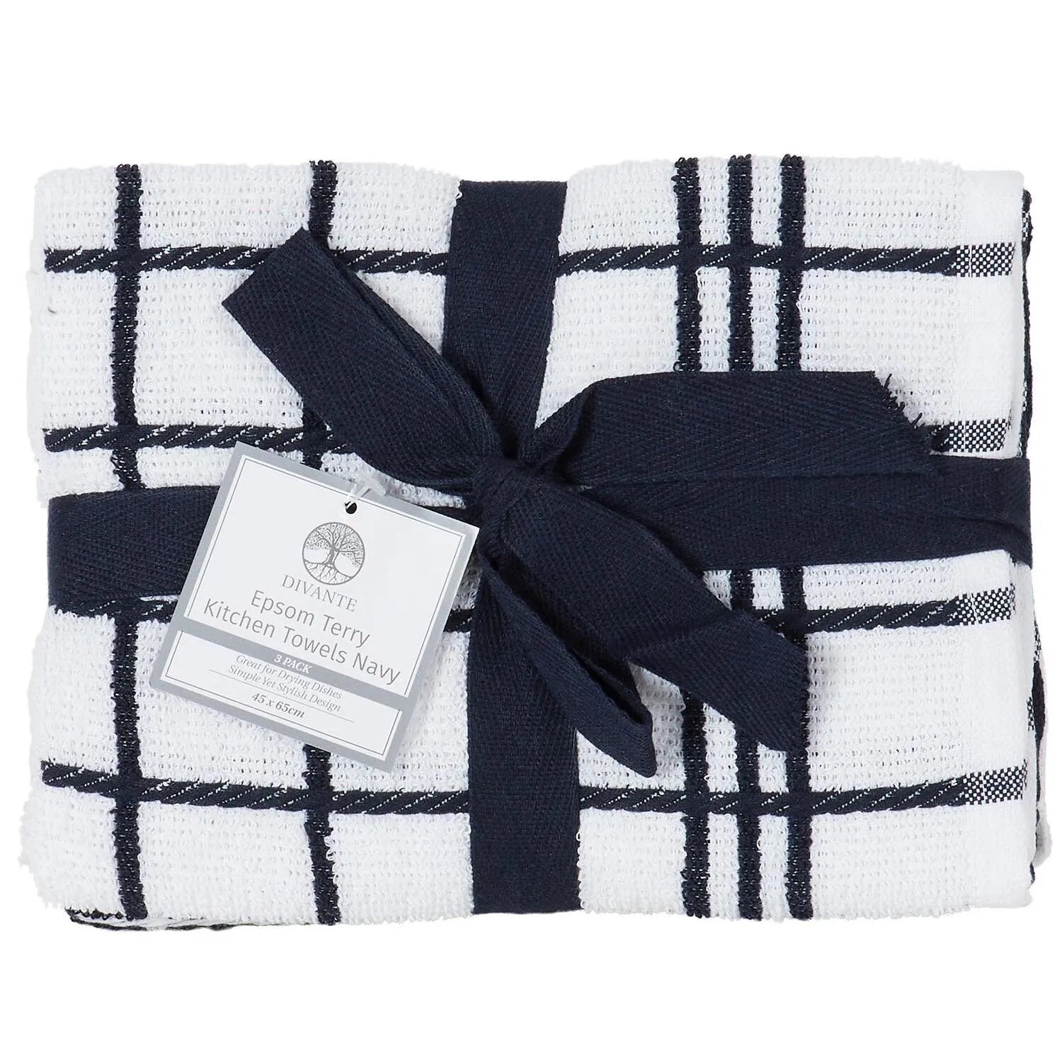 Pack of 3 Epsom Terry Kitchen Towels - Navy