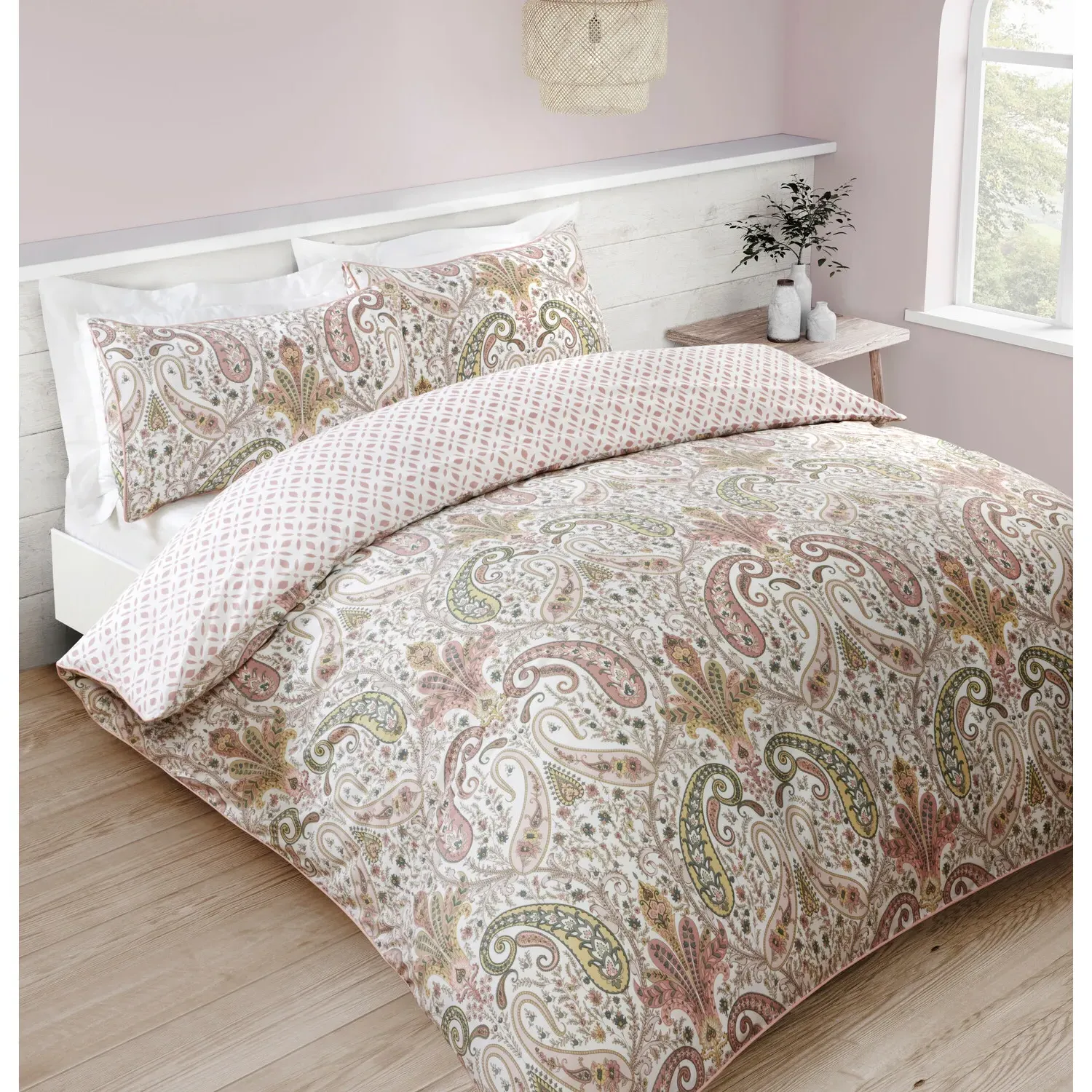 Paisley Piped Edge King Size Duvet Cover Set - Multi