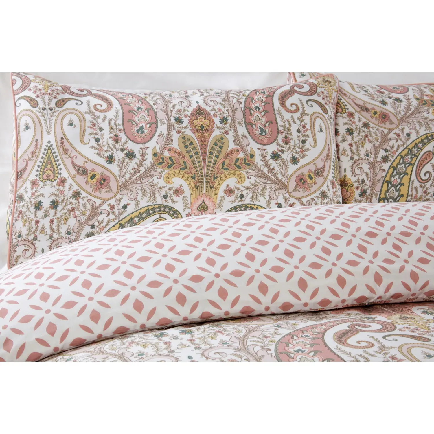 Paisley Piped Edge King Size Duvet Cover Set - Multi