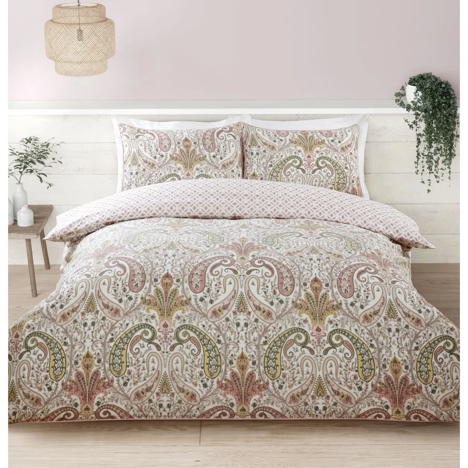 Paisley Piped Edge King Size Duvet Cover Set - Multi image