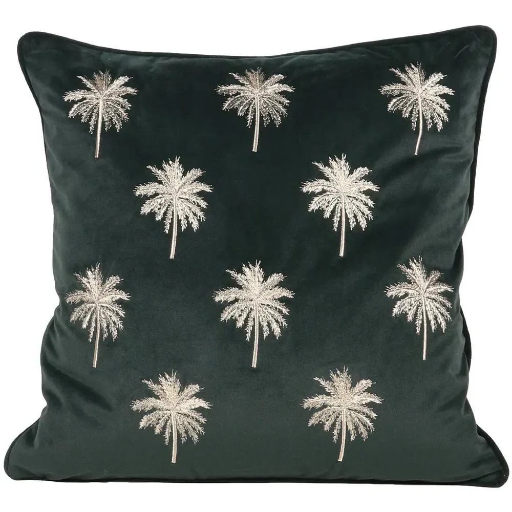 Palm Embroidered Velvet Cushion 45x45cm - Black