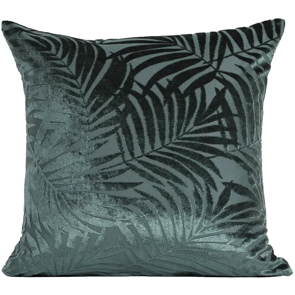 Palm Velvet Jacquard Filled Cushion - Green