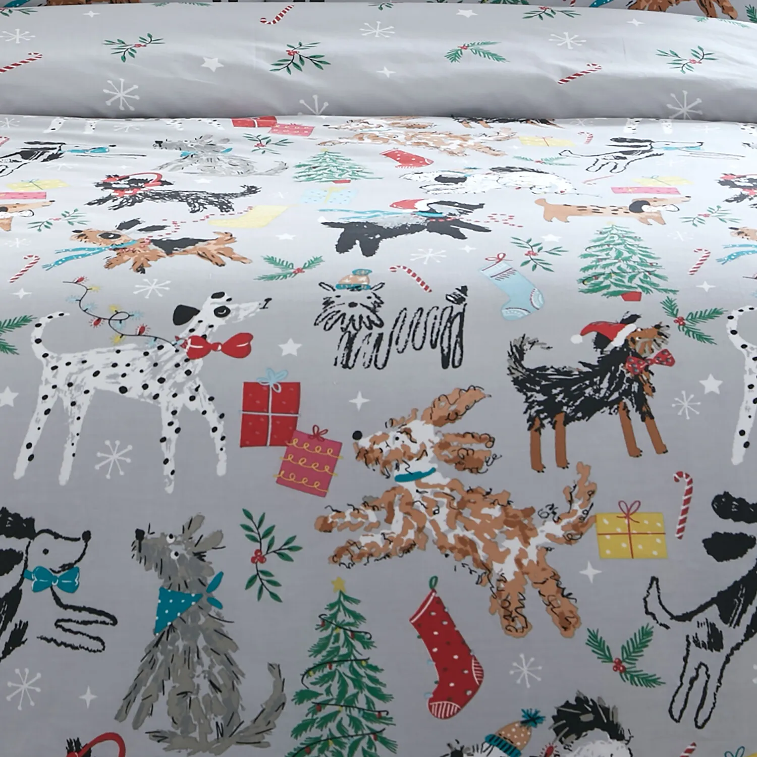 Pawfect Christmas Single Duvet Cover Set - Grey