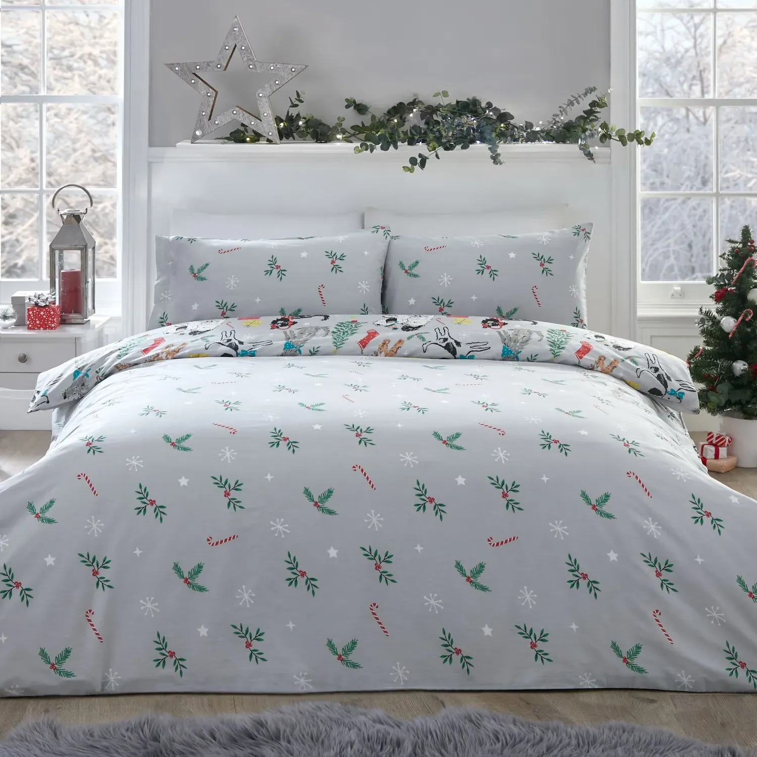 Pawfect Christmas Single Duvet Cover Set - Grey image