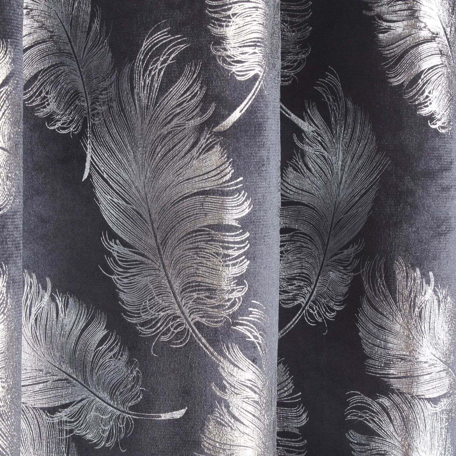 Plume Metallic Feather Eyelet Curtains - Charcoal, Velvet