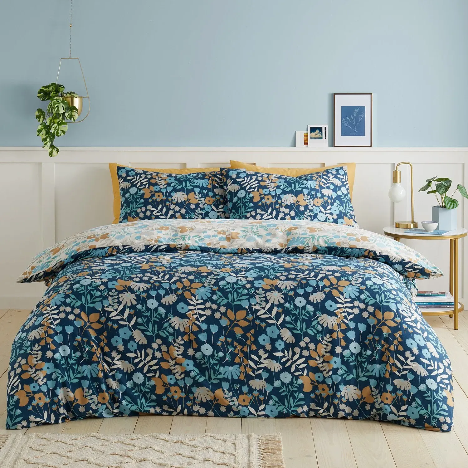 Posie Floral Double Bedding Set - Navy