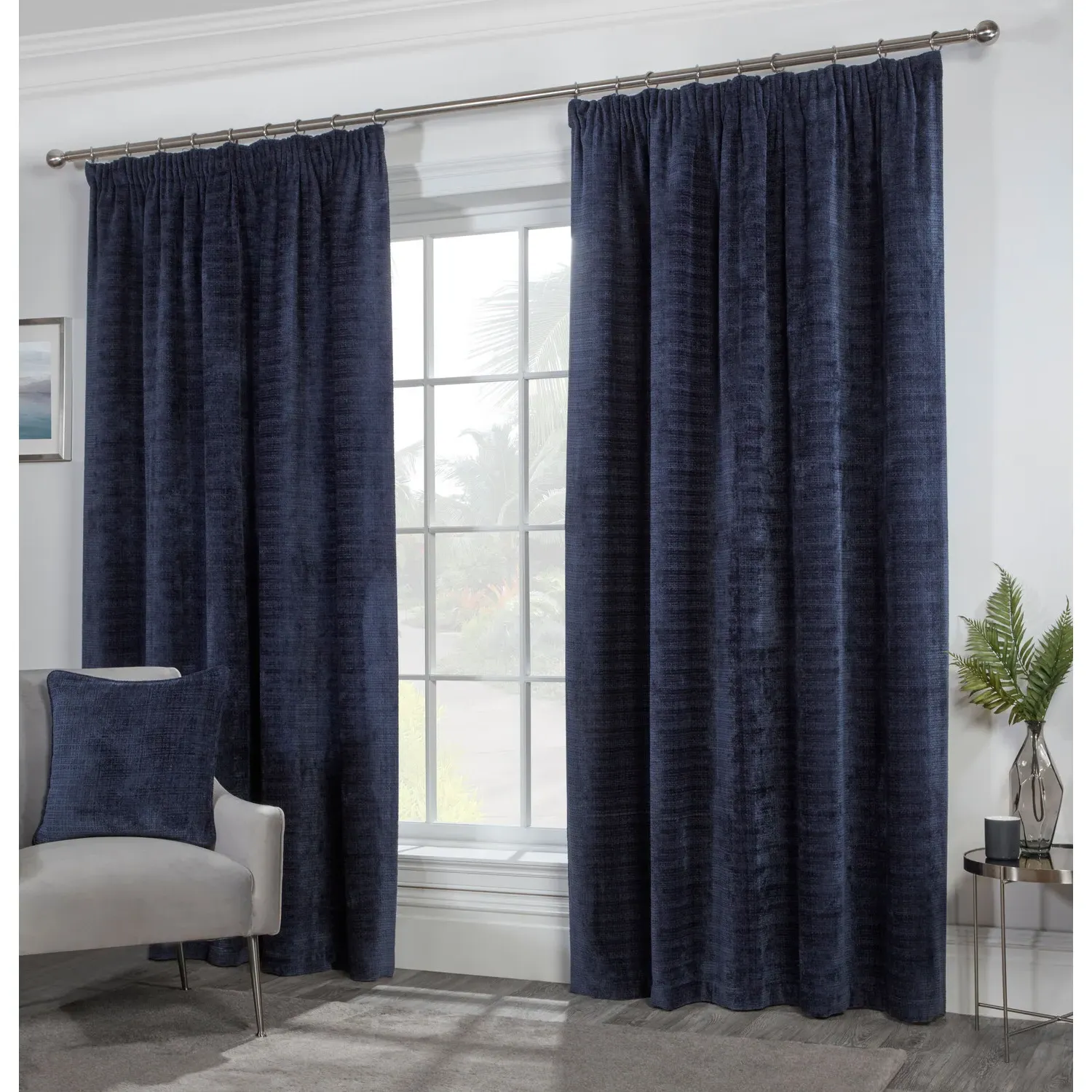 Rennes Chenille Taped Curtain 229 x 229cm - Navy