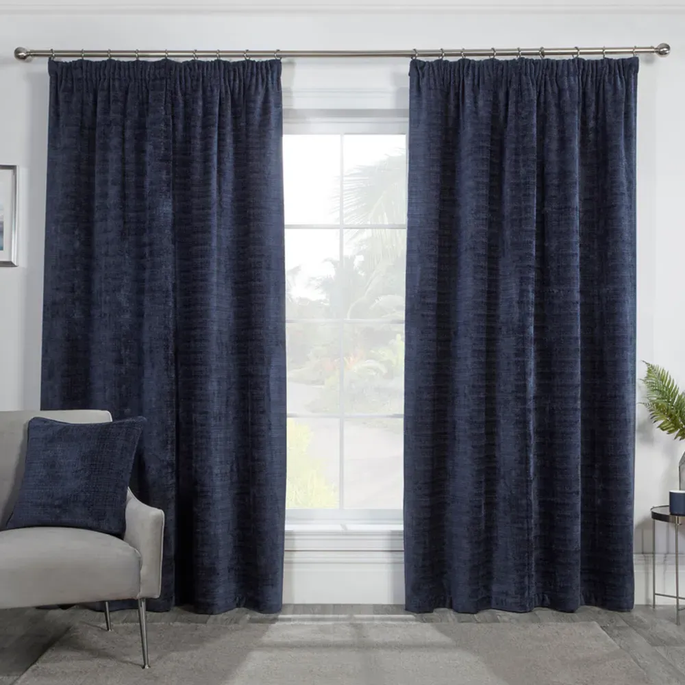 Rennes Chenille Taped Curtain 229 x 229cm - Navy