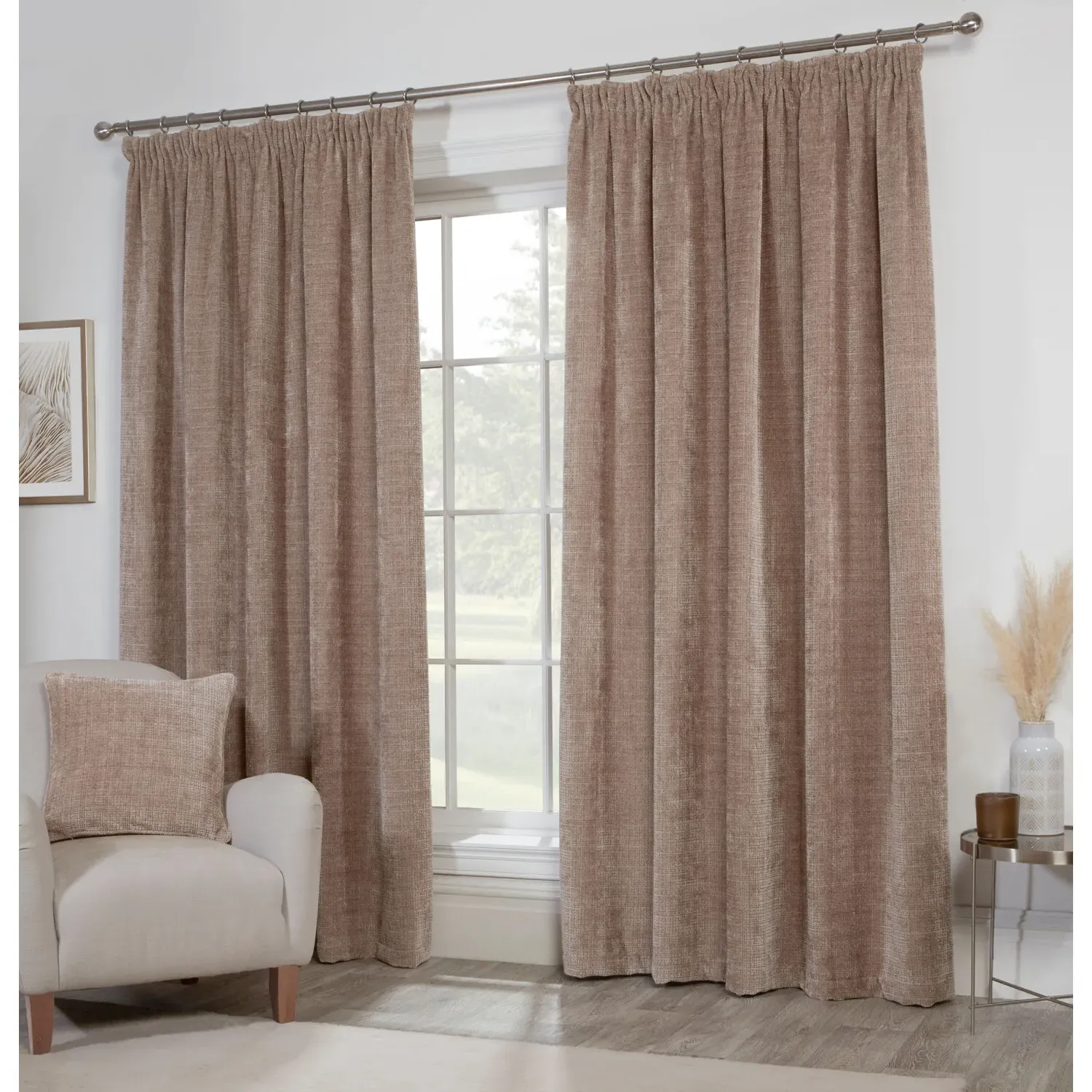 Rennes Chenille Taped Curtains - Mink