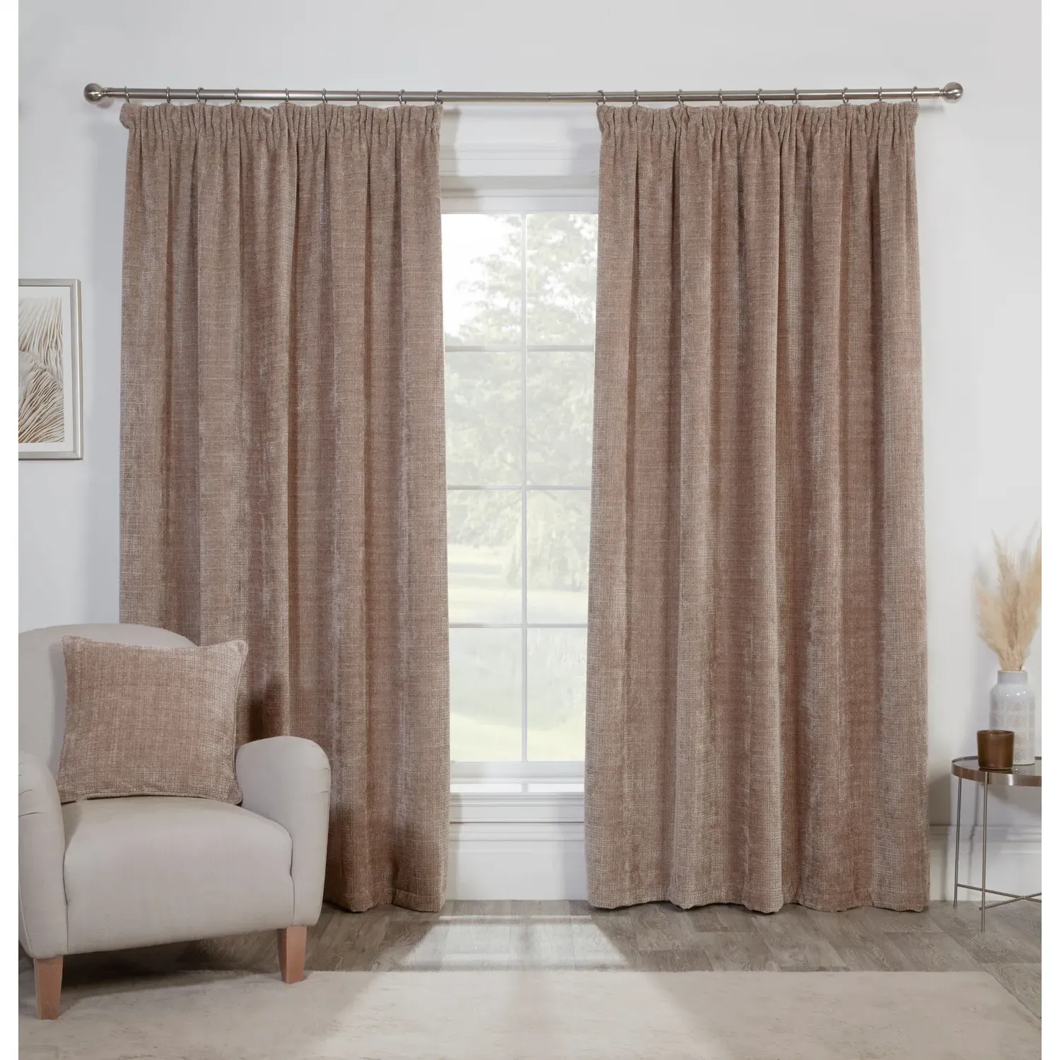 Rennes Chenille Taped Curtains - Mink