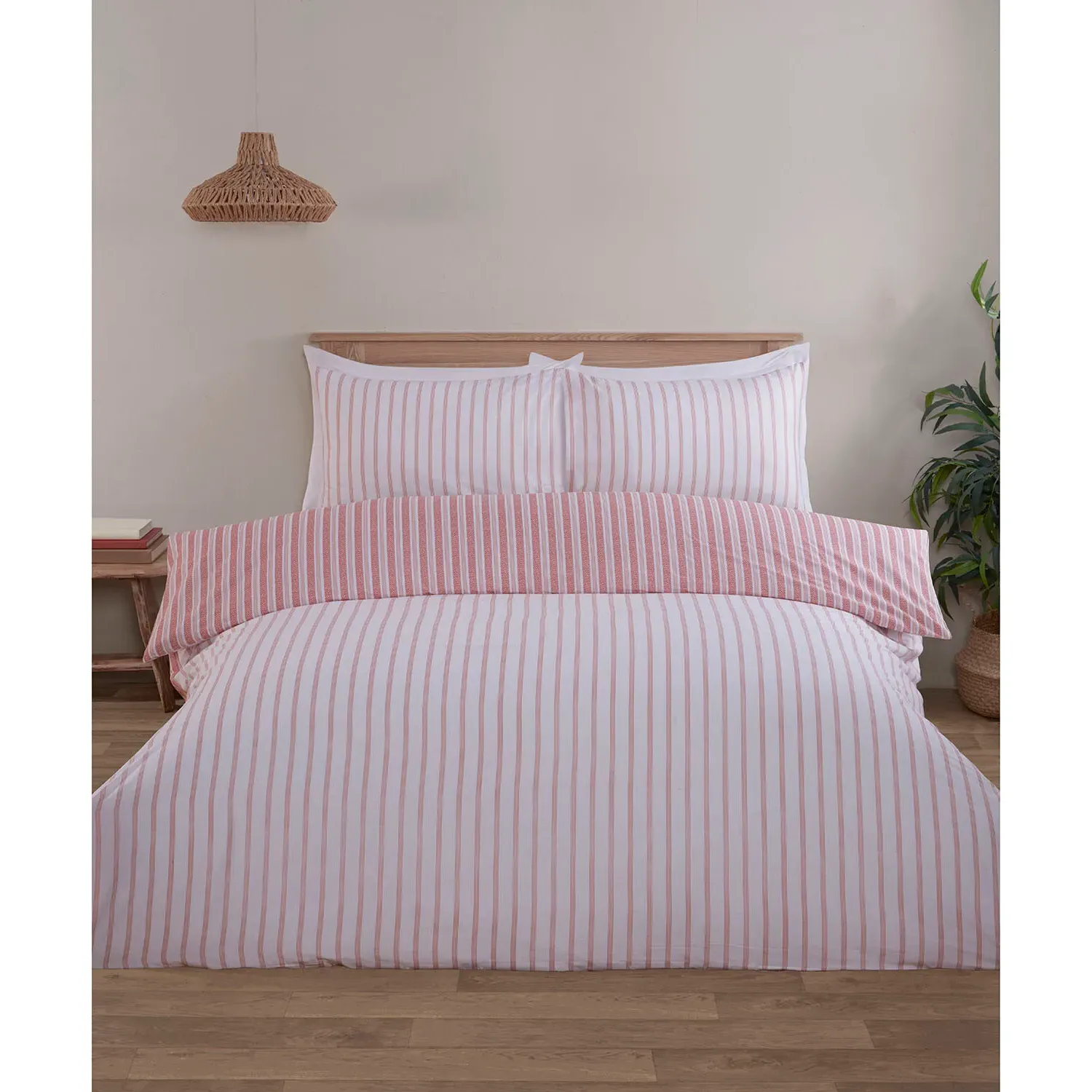 Rhodes King Size Stripe Duvet Set - Rust
