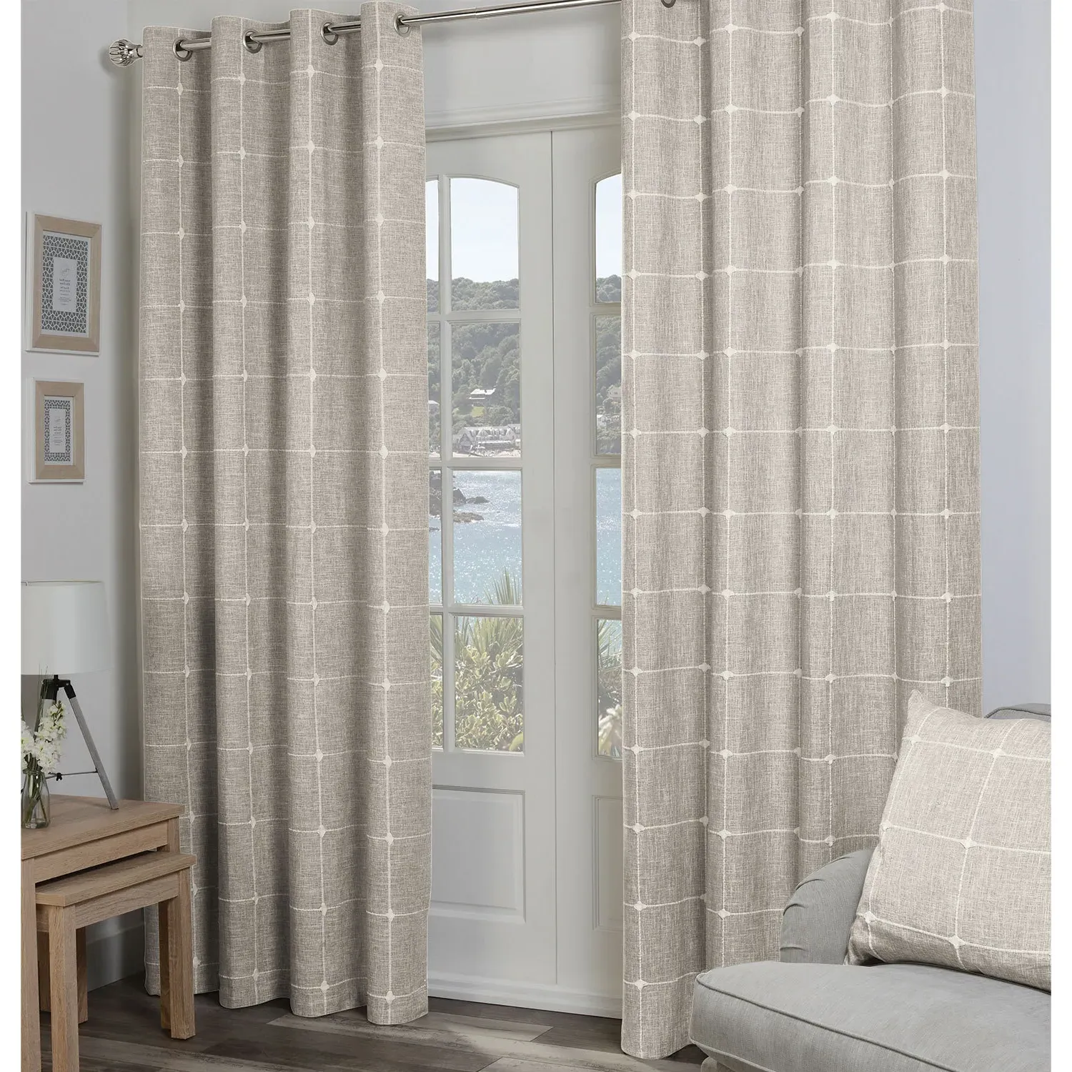 Salcombe Linen Check Curtains - Natural