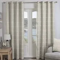 Salcombe Linen Check Eyelet Curtains - Natural
