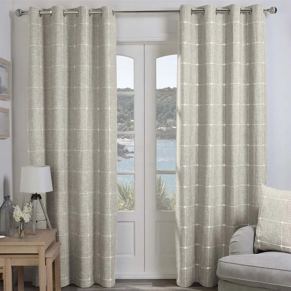 Salcombe Linen Check Eyelet Curtains - Natural