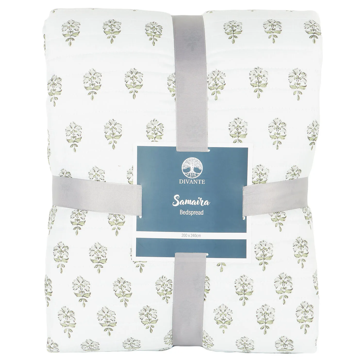 Samaira Printed Bedspread - White, Sage