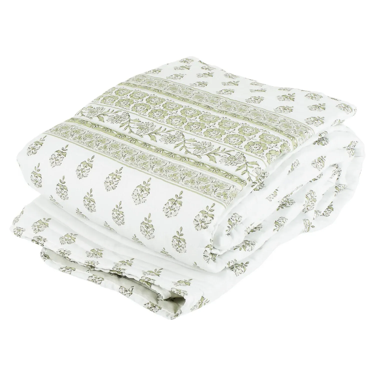 Samaira Printed Bedspread - White, Sage