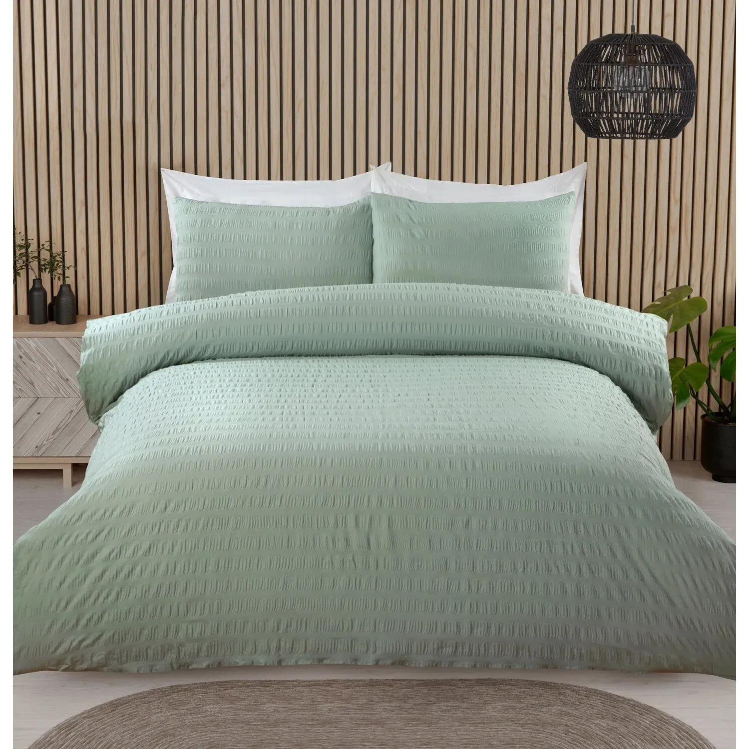 Seersucker Double Duvet Set - Sage