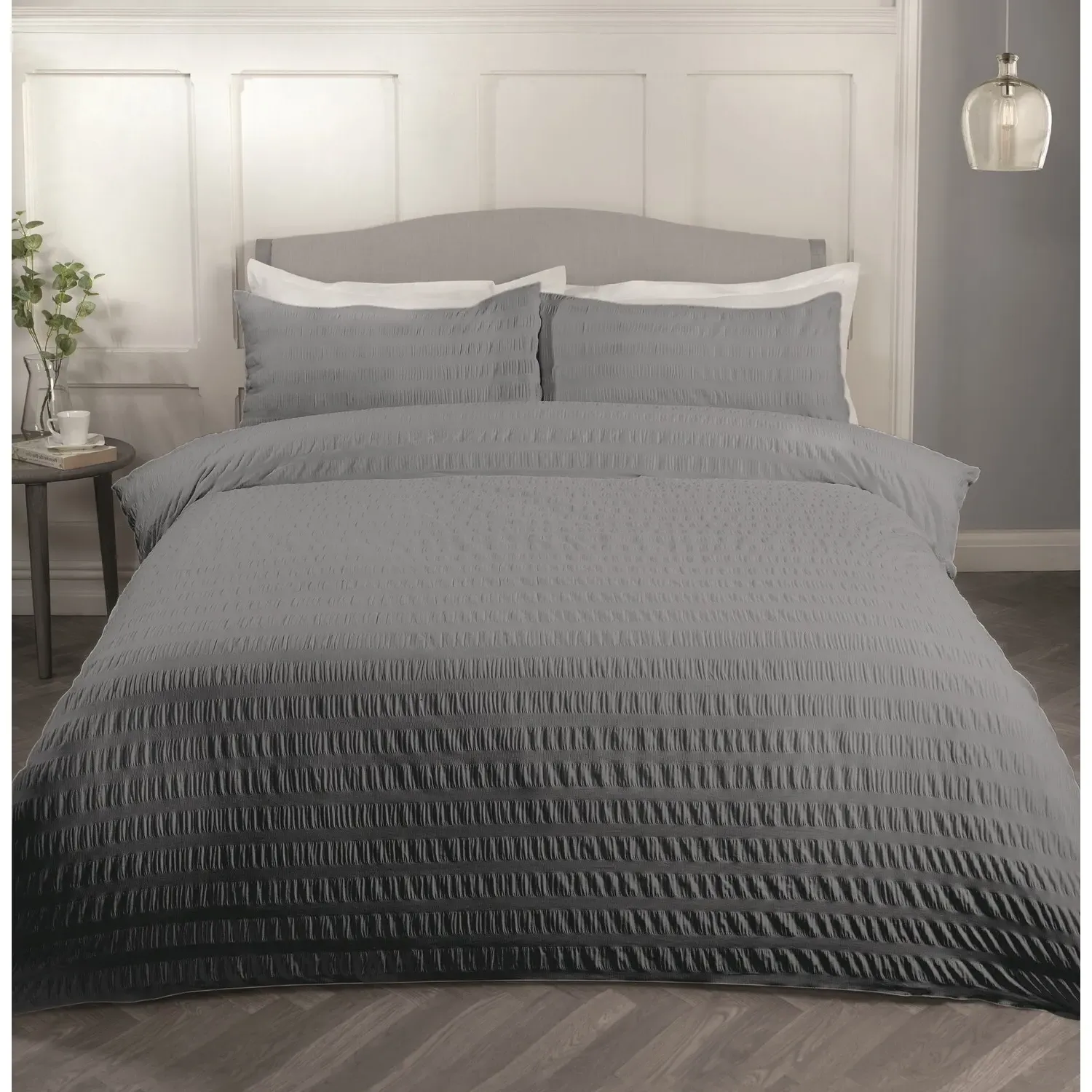 Seersucker King Size Duvet Set - Charcoal