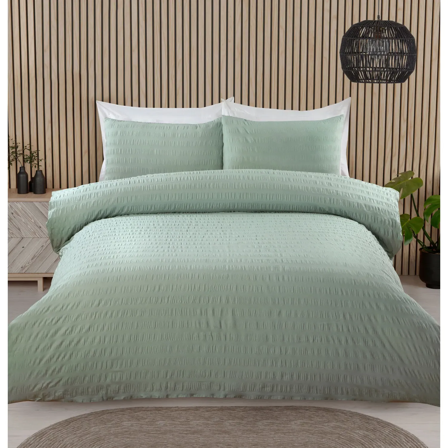 Seersucker King Size Duvet Set - Sage