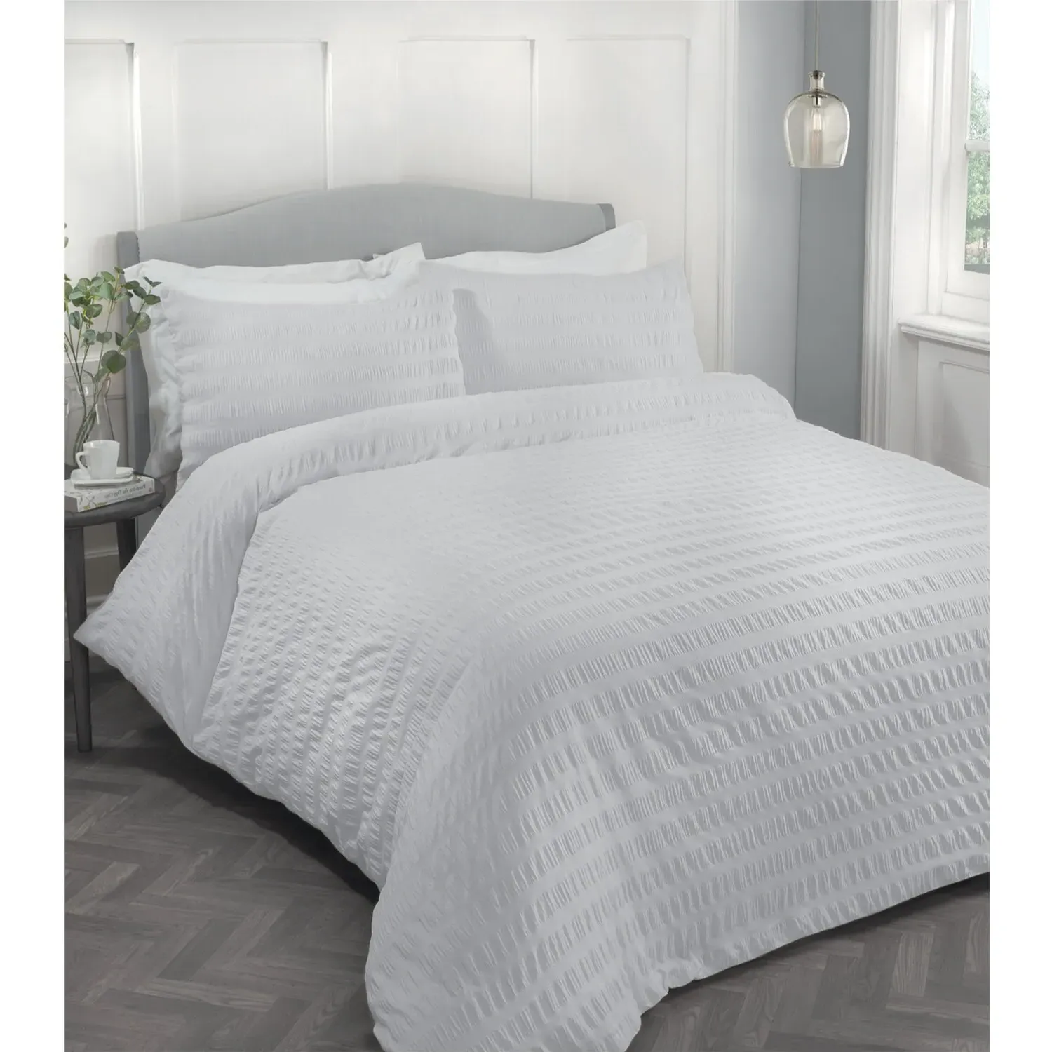 Seersucker King Size Duvet Set - Silver