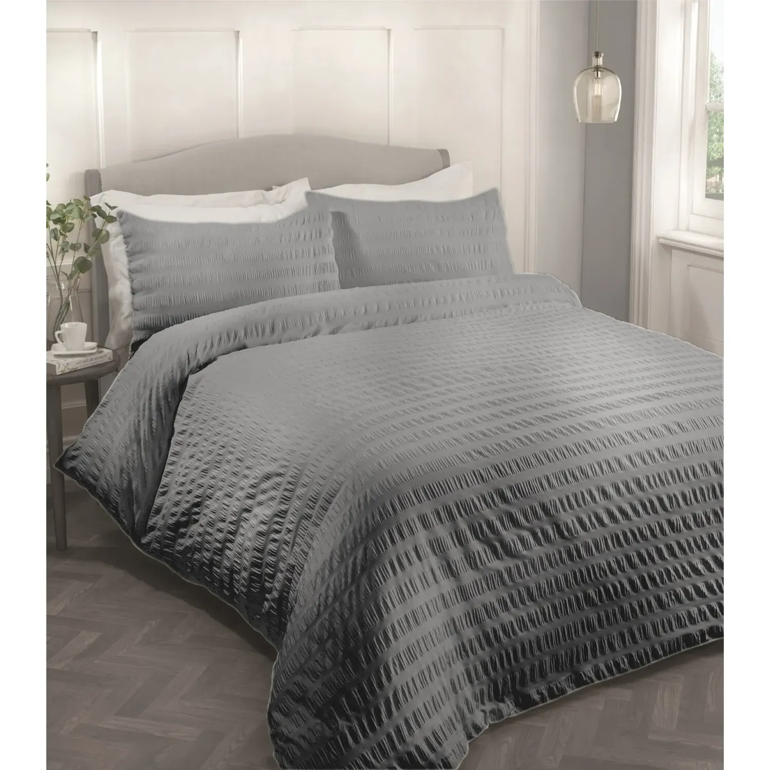 Seersucker Super King Duvet Set - Charcoal