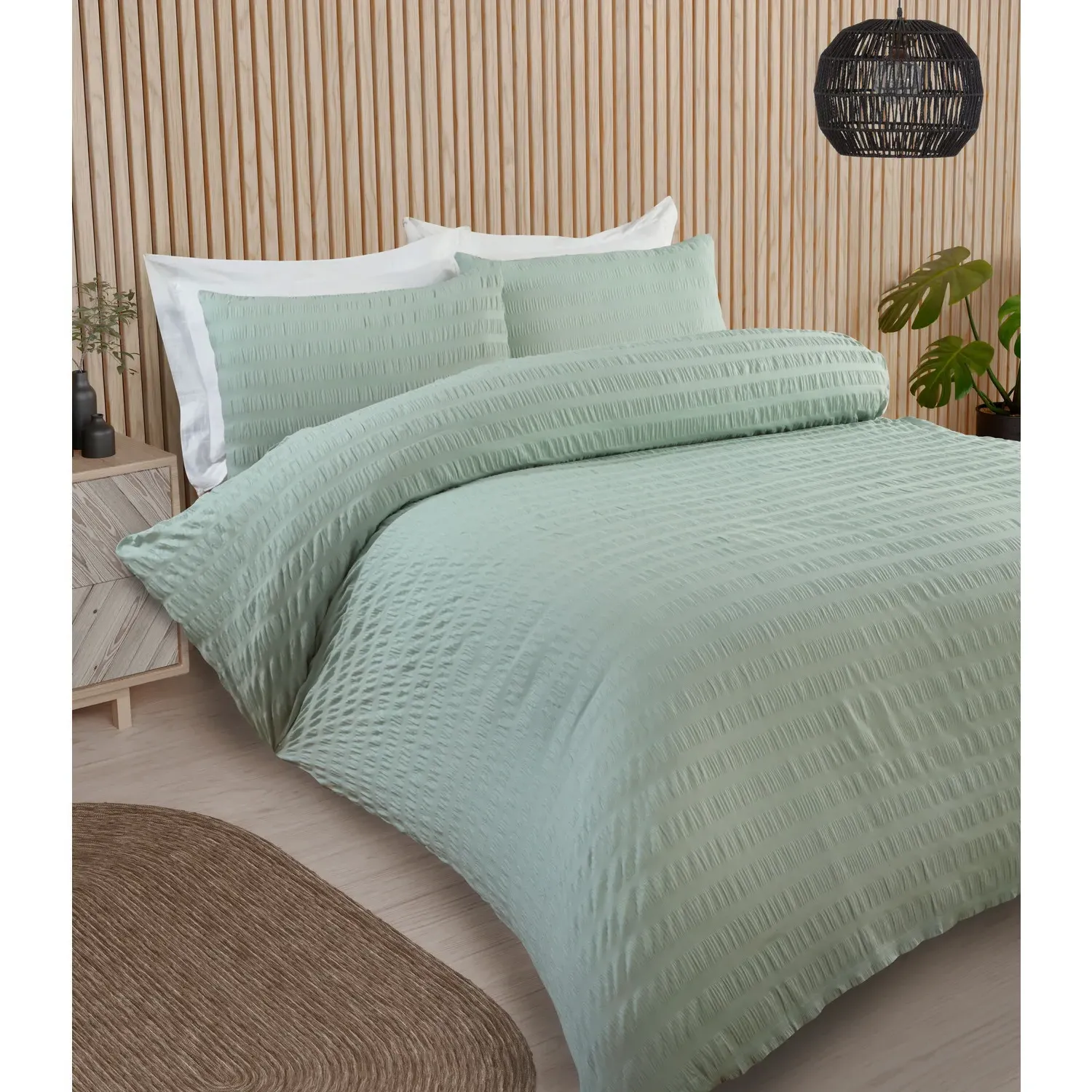 Seersucker Super King Duvet Set - Sage