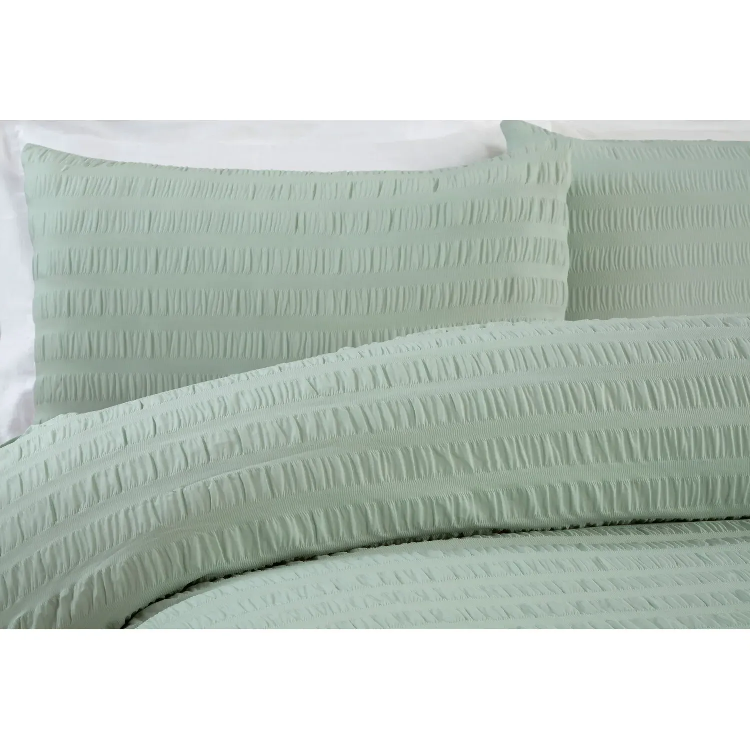 Seersucker Super King Duvet Set - Sage