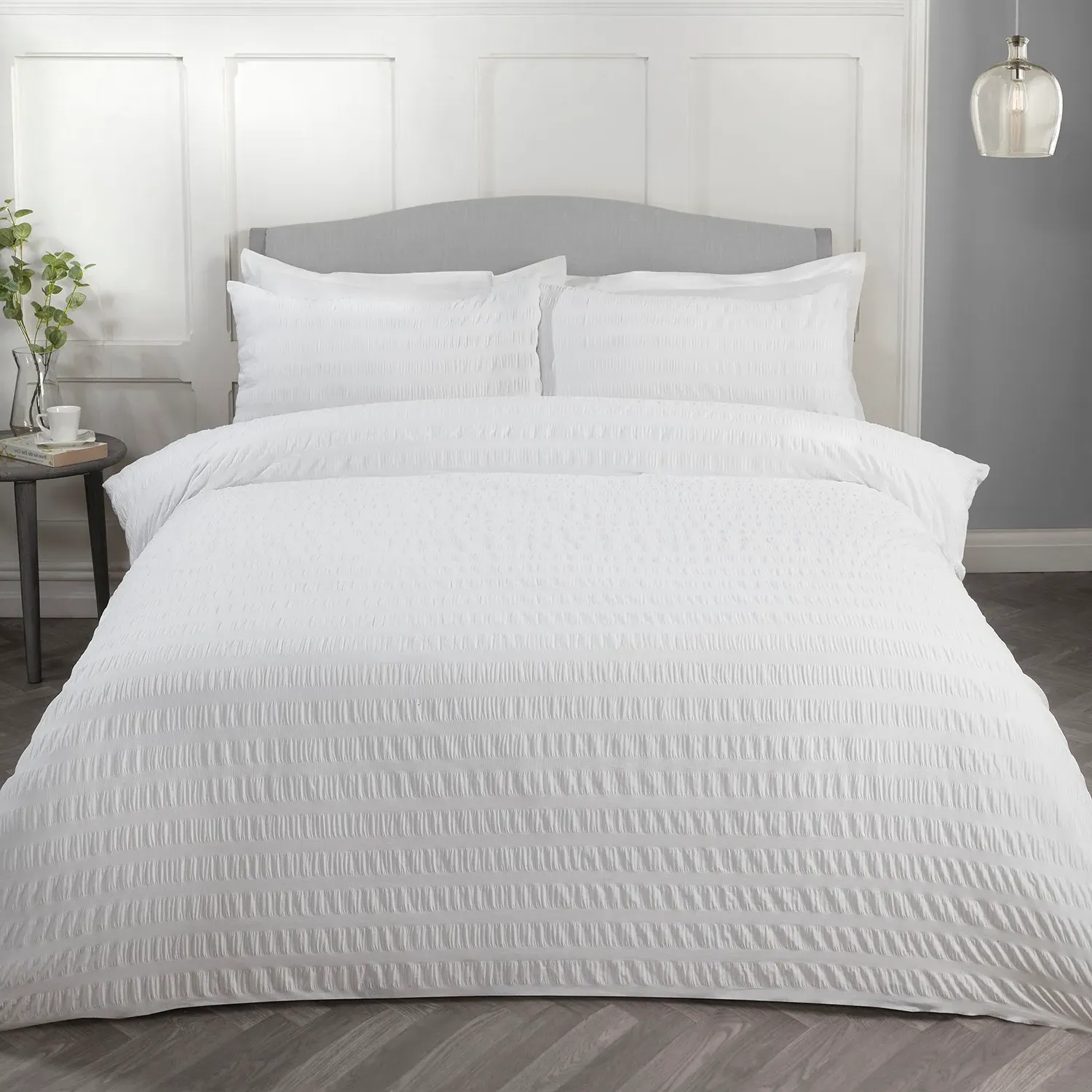 Seersucker Super King Duvet Set - White