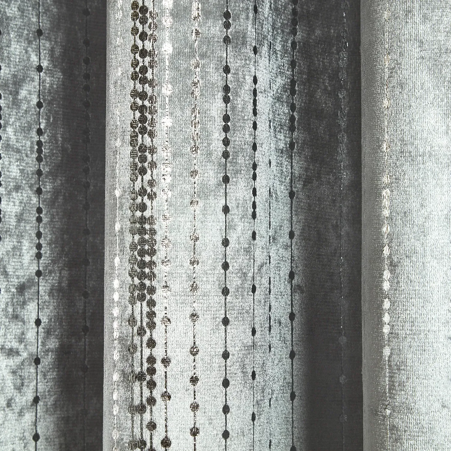 Selina Foil Dotty Stripe Eyelet Curtains - Silver, Velvet