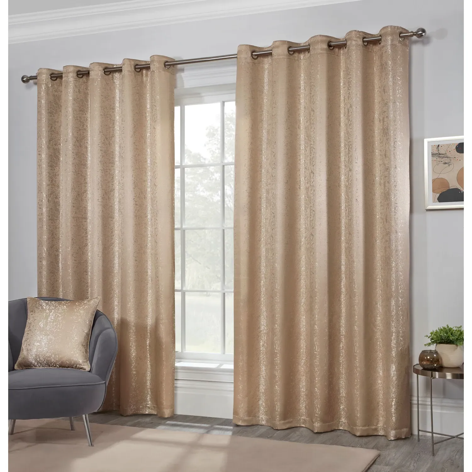 Serene Jacquard Eyelet Curtain - Champagne