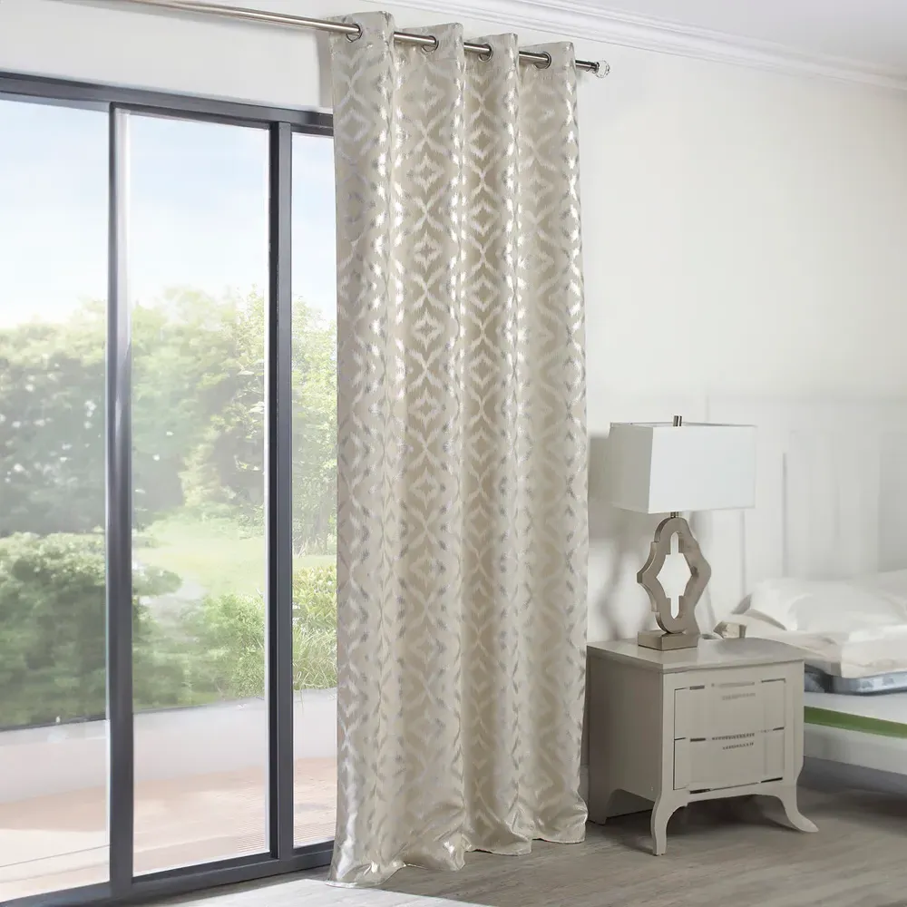 Sierra Foil Print Blackout Curtains - Natural image
