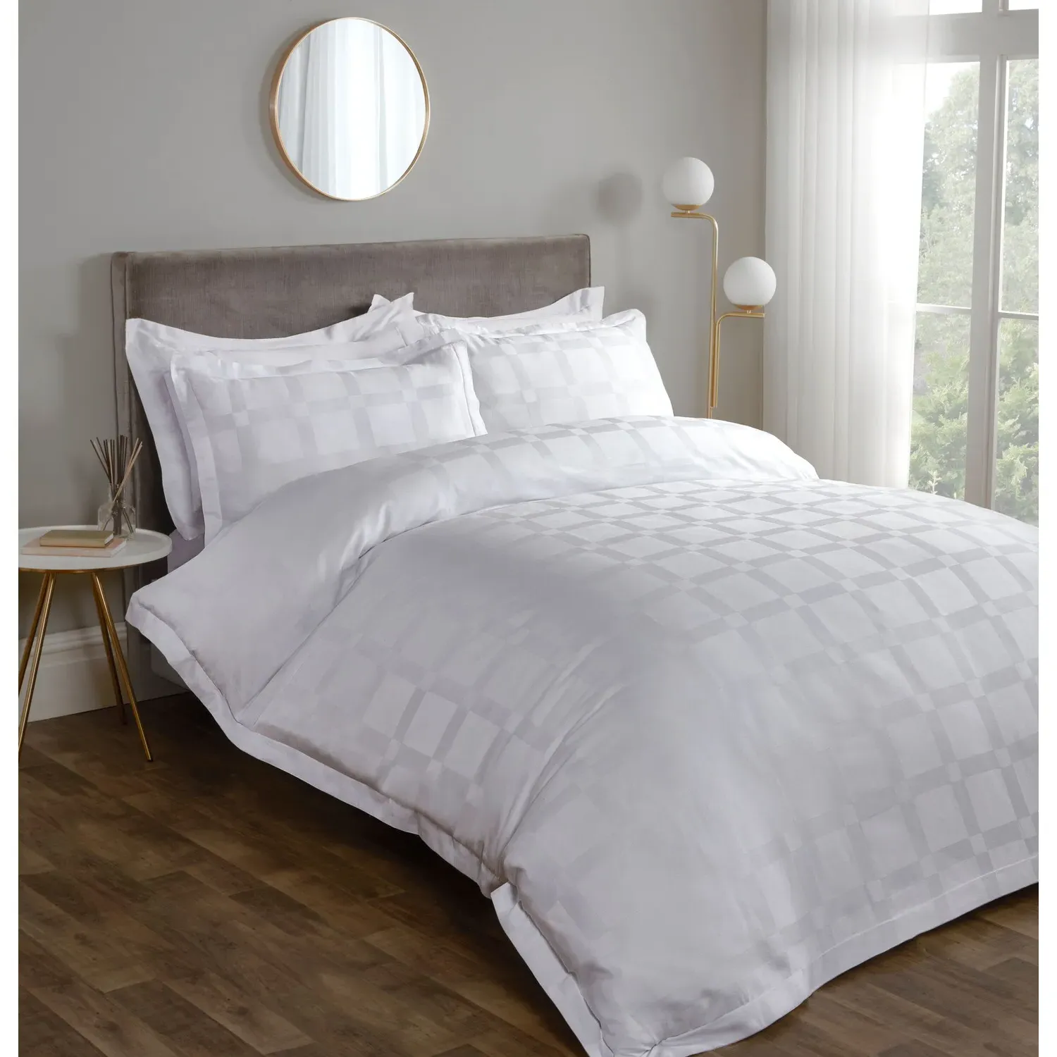 Sloane Check Double Duvet Cover Set - White, Cotton