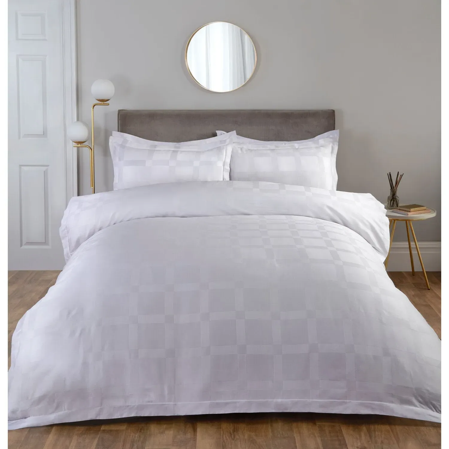 Sloane Check Double Duvet Cover Set - White, Cotton