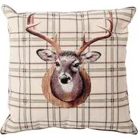 Stags Head Tapestry Cushion - Brown