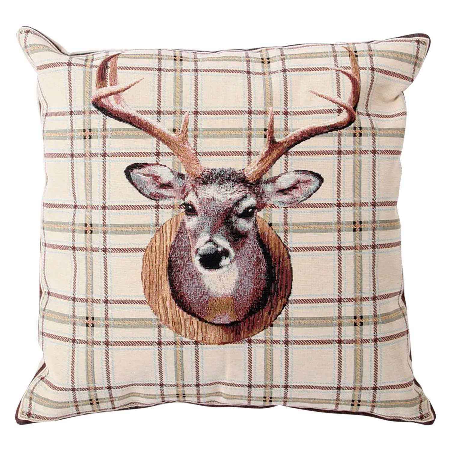 Stags Head Tapestry Cushion - Brown image