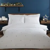 Stars Super King Duvet Cover and Pillowcase Set - White, Cotton