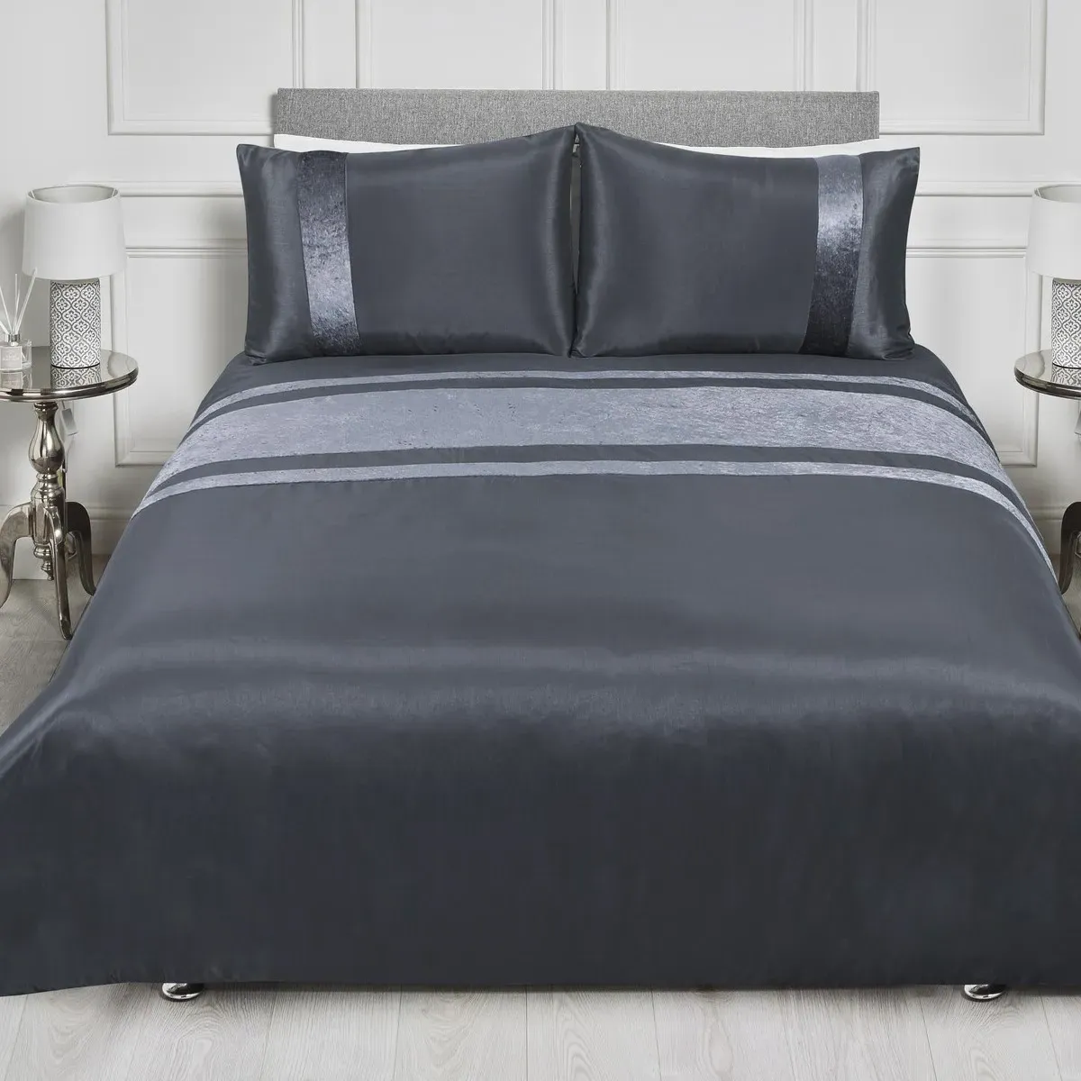 Super King Duvet Cover Set with Pillowcases - Charcoal, Velvet