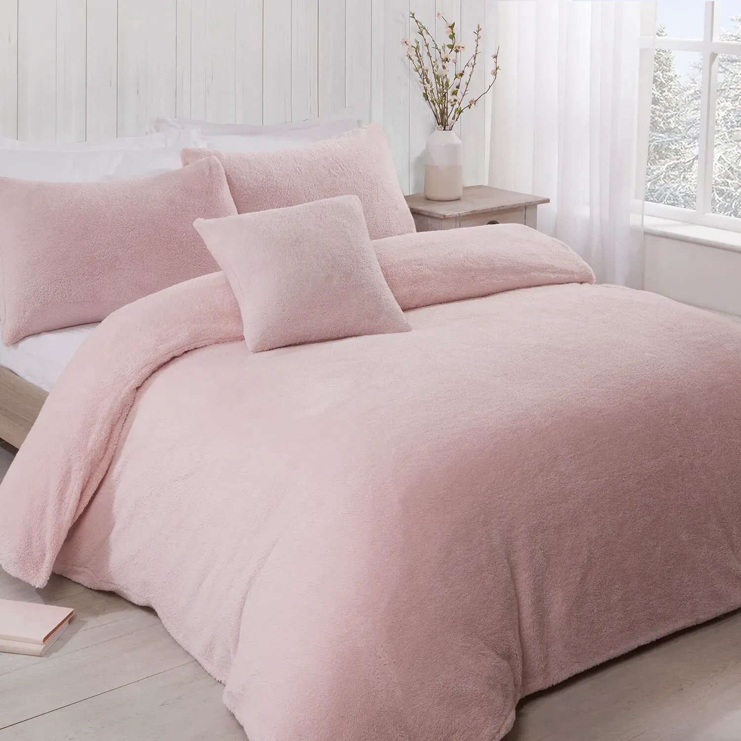 Teddy Fleece King Size Duvet Set - Blush