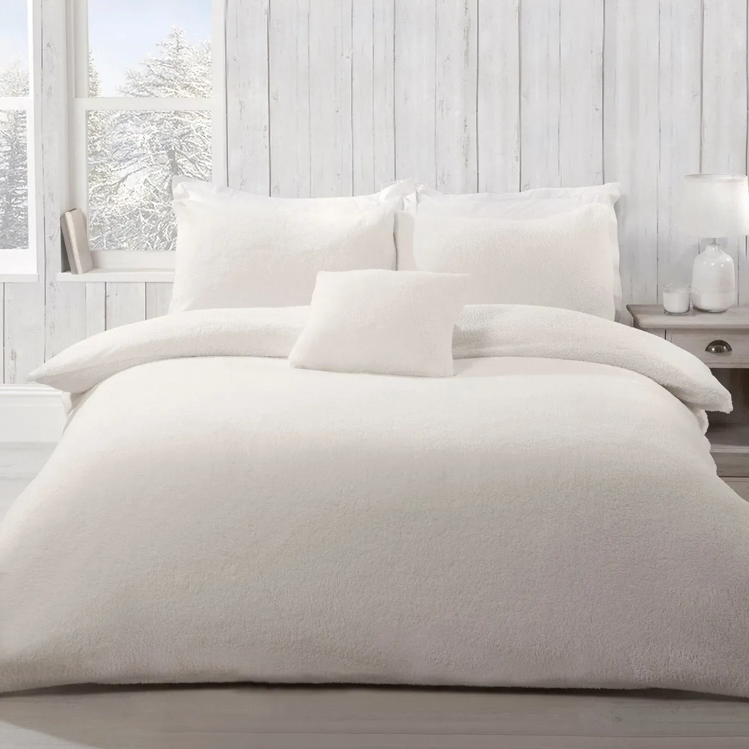 Teddy Fleece King Size Duvet Set - Ivory