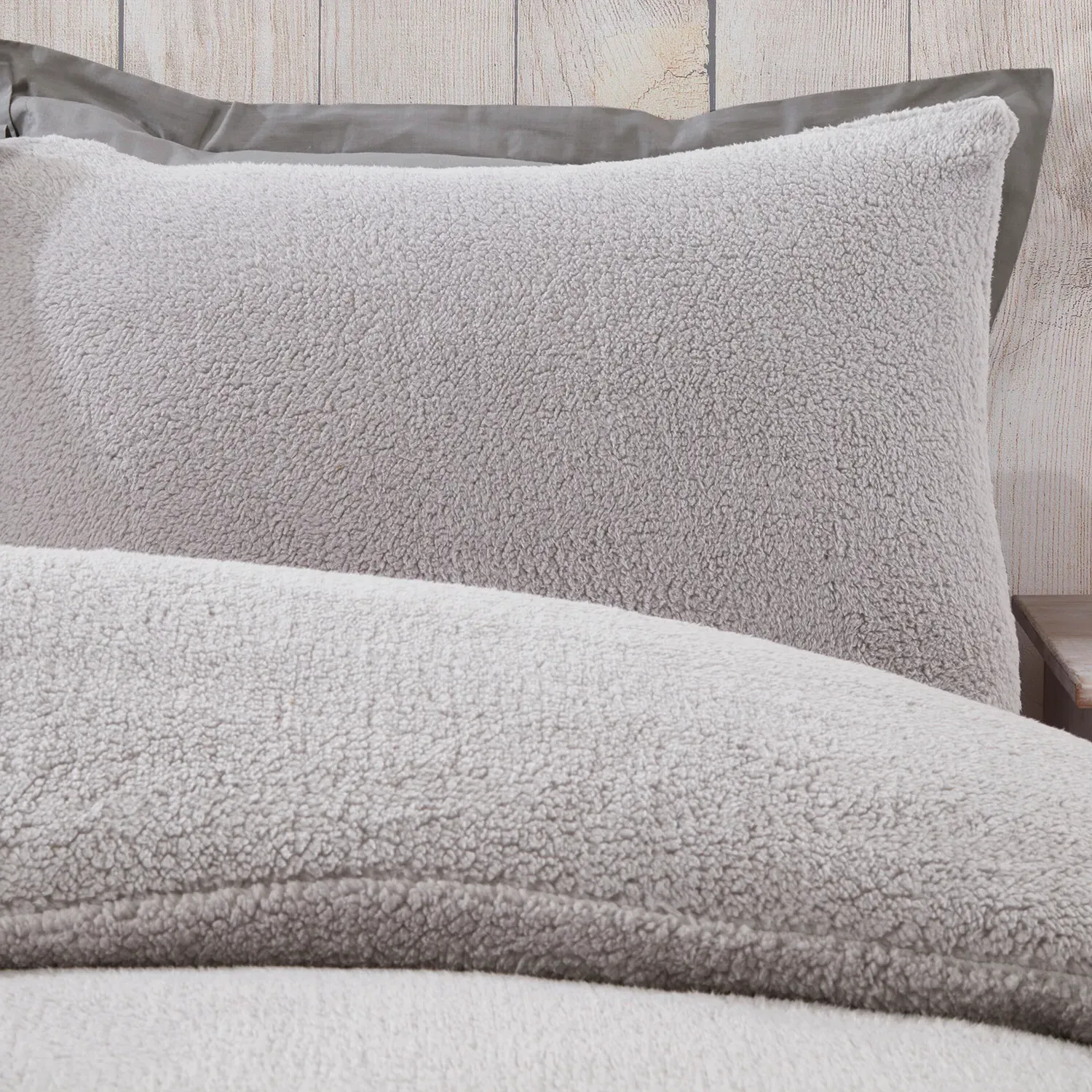 Teddy Fleece Single Duvet Set - Silver
