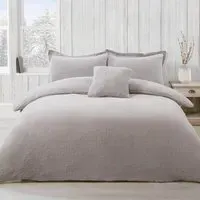 Teddy Fleece Single Duvet Set - Silver