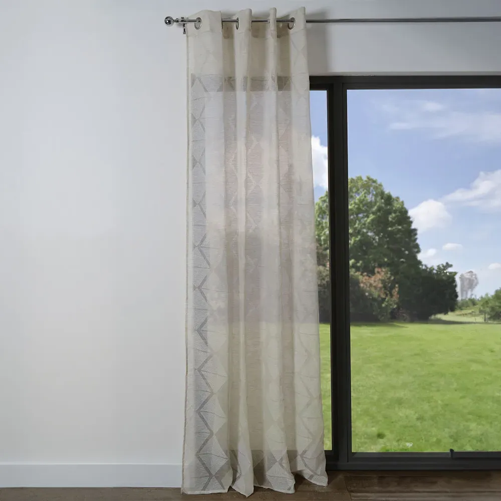 Trinity Geometric Eyelet Voile Curtain - Stone
