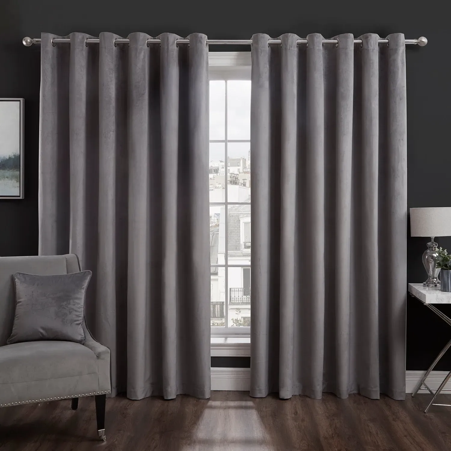 Vermont Velvet Blackout Curtain with Eyelet Header - Charcoal