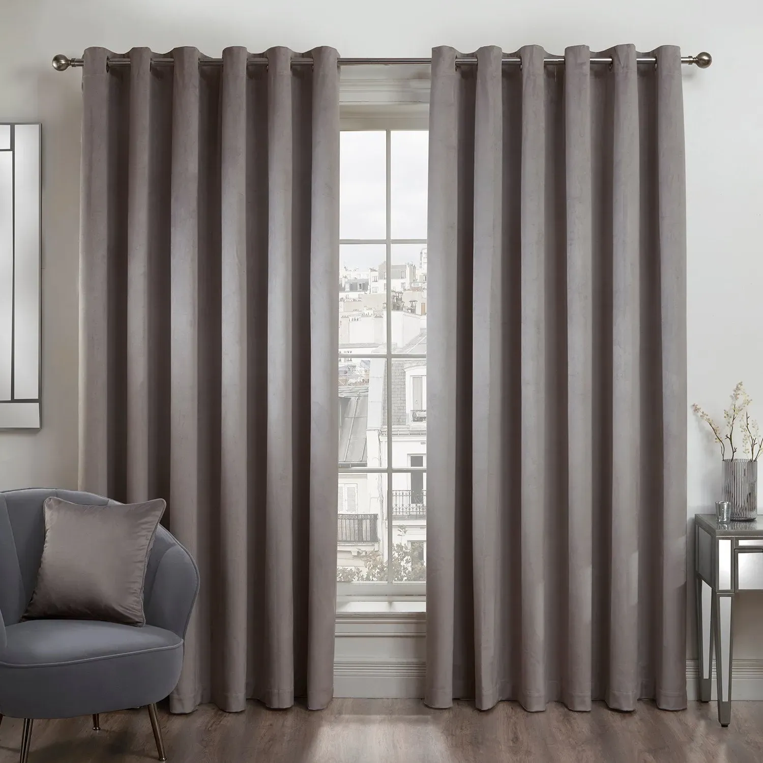 Vermont Velvet Blackout Curtain with Eyelet Header - Silver