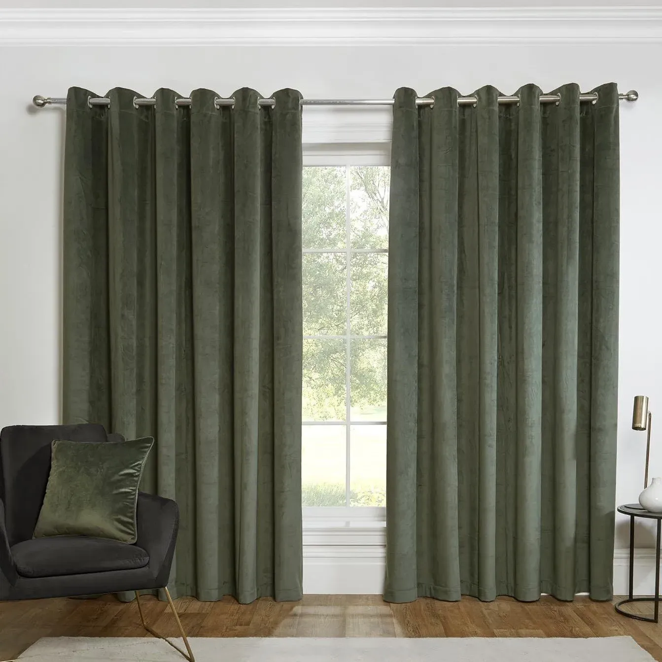 Vermont Velvet Blackout Curtains with Eyelets - Olive image