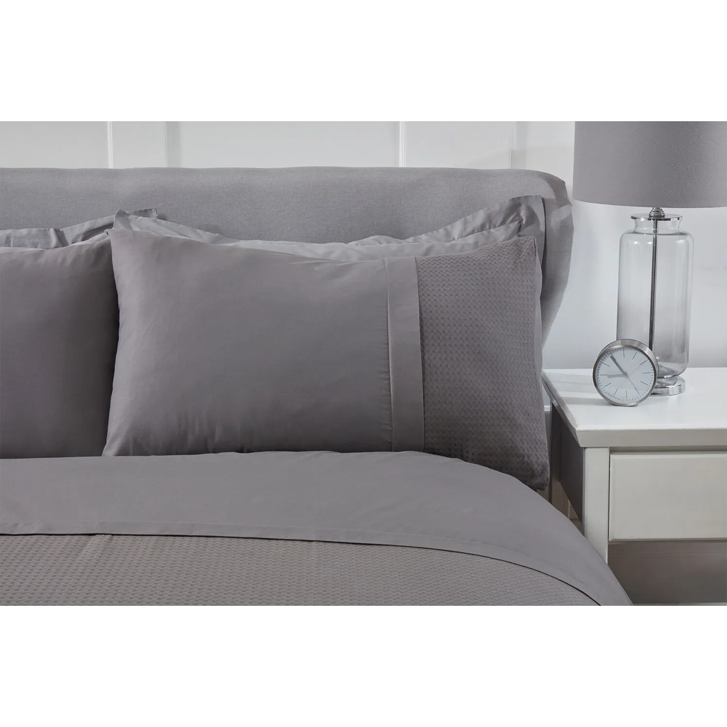 Waffle Duvet Cover and Pillowcase Set - Charcoal, Cotton