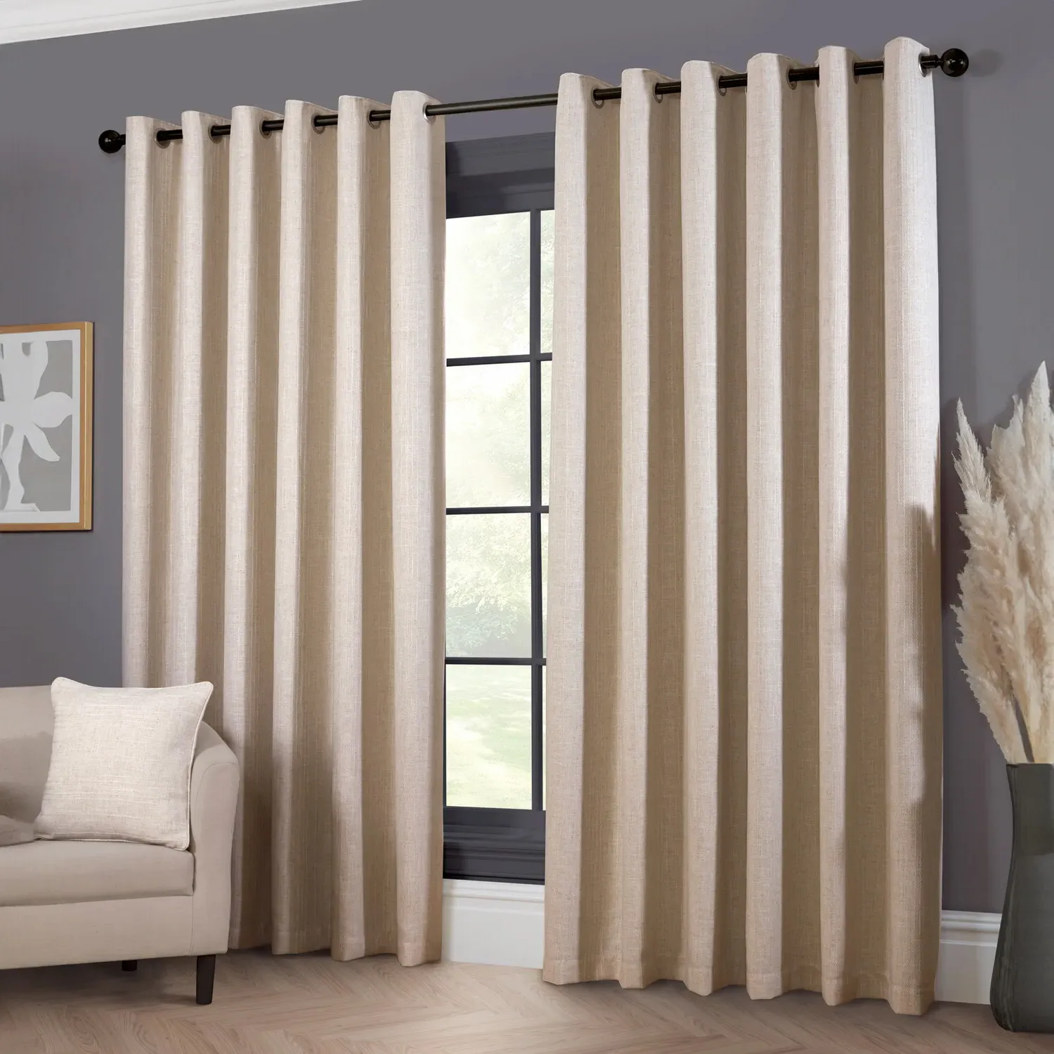 Winslow Stripe Eyelet Blackout Curtains - Natural
